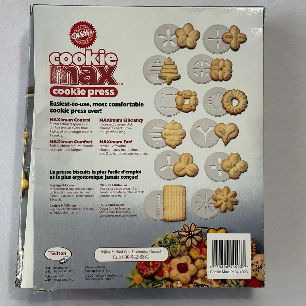 Wilton Spritz Cookie Max Cookie Press 12 Disc Shapes Easy Clean Comfort Handle